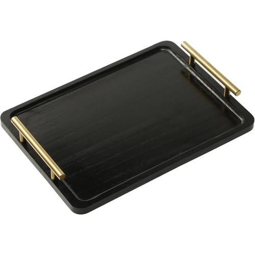 Wooden serving tray with metal - tray,
