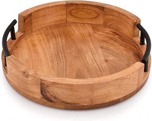 Serving tray round wood - round,